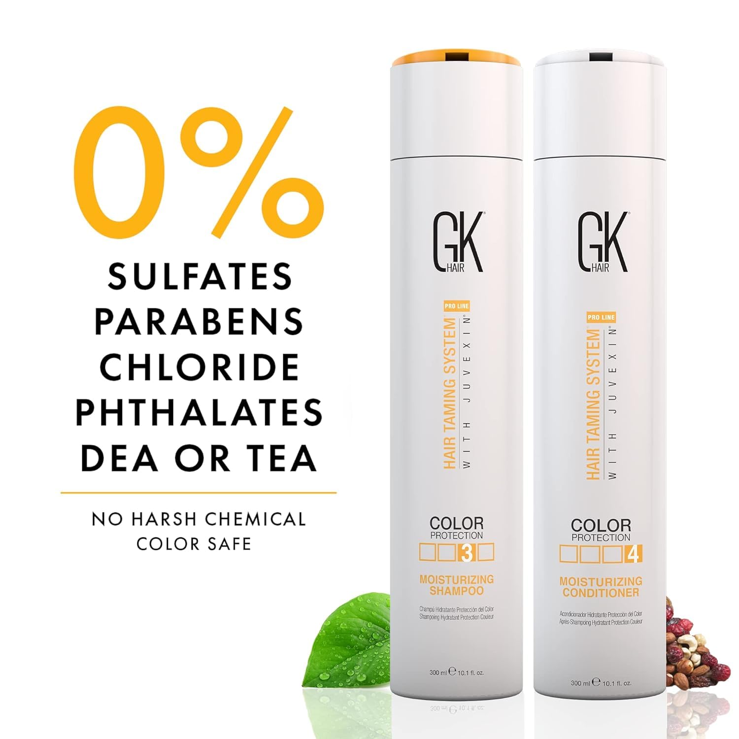 GK HAIR Global Keratin Moisturizing Shampoo & Conditioner Set (300ml) + Leave-in Treatment Spray (120ml) - Hydrating Hair Care for Dry, Damaged & Frizzy Hair - Salon Quality Smoothing System for Home Use