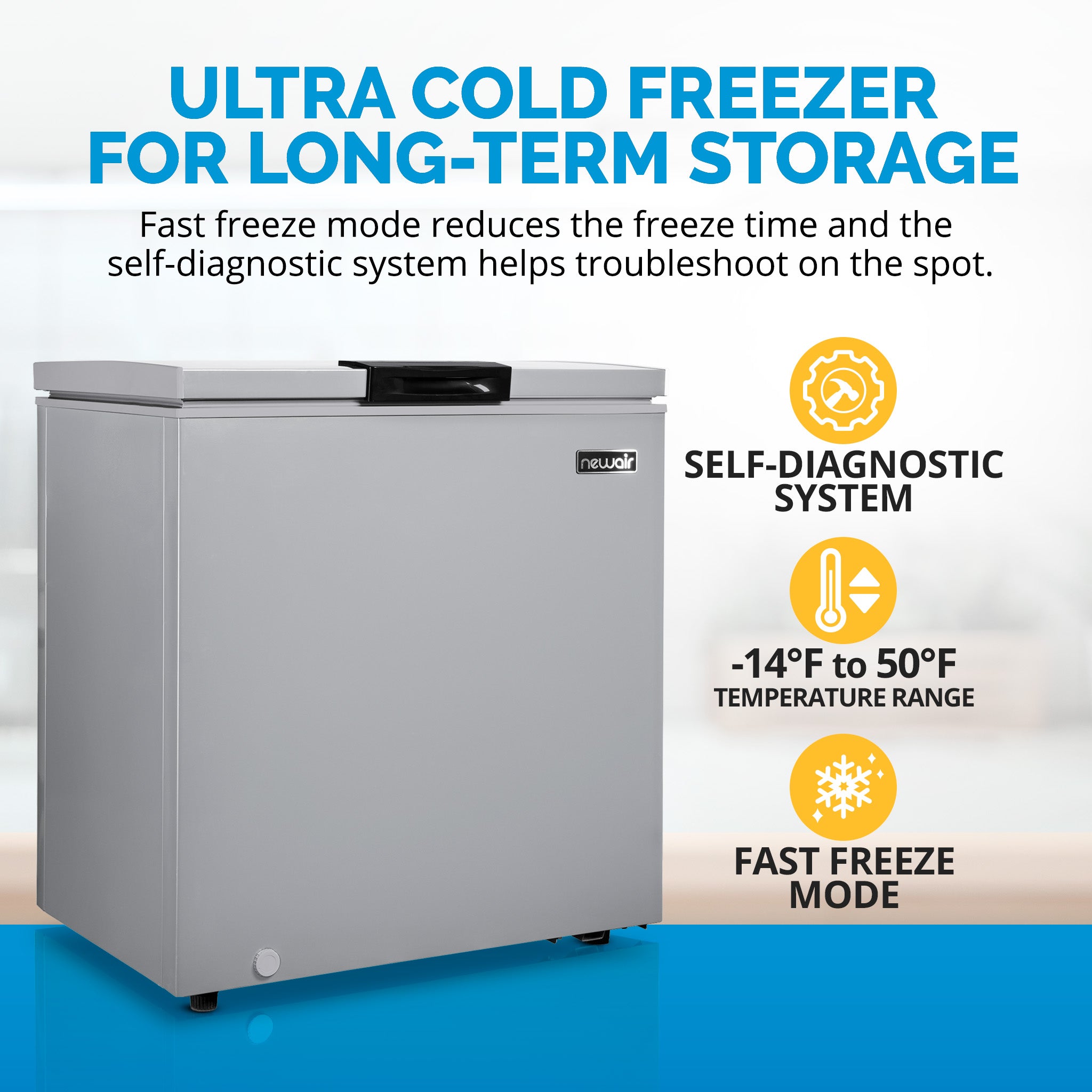 Newair® 5 Cu. Ft. Mini Deep Chest Freezer - Compact & Energy Efficient, Cool Gray - Perfect for Home, Garage, Basement, or Small Business Storage