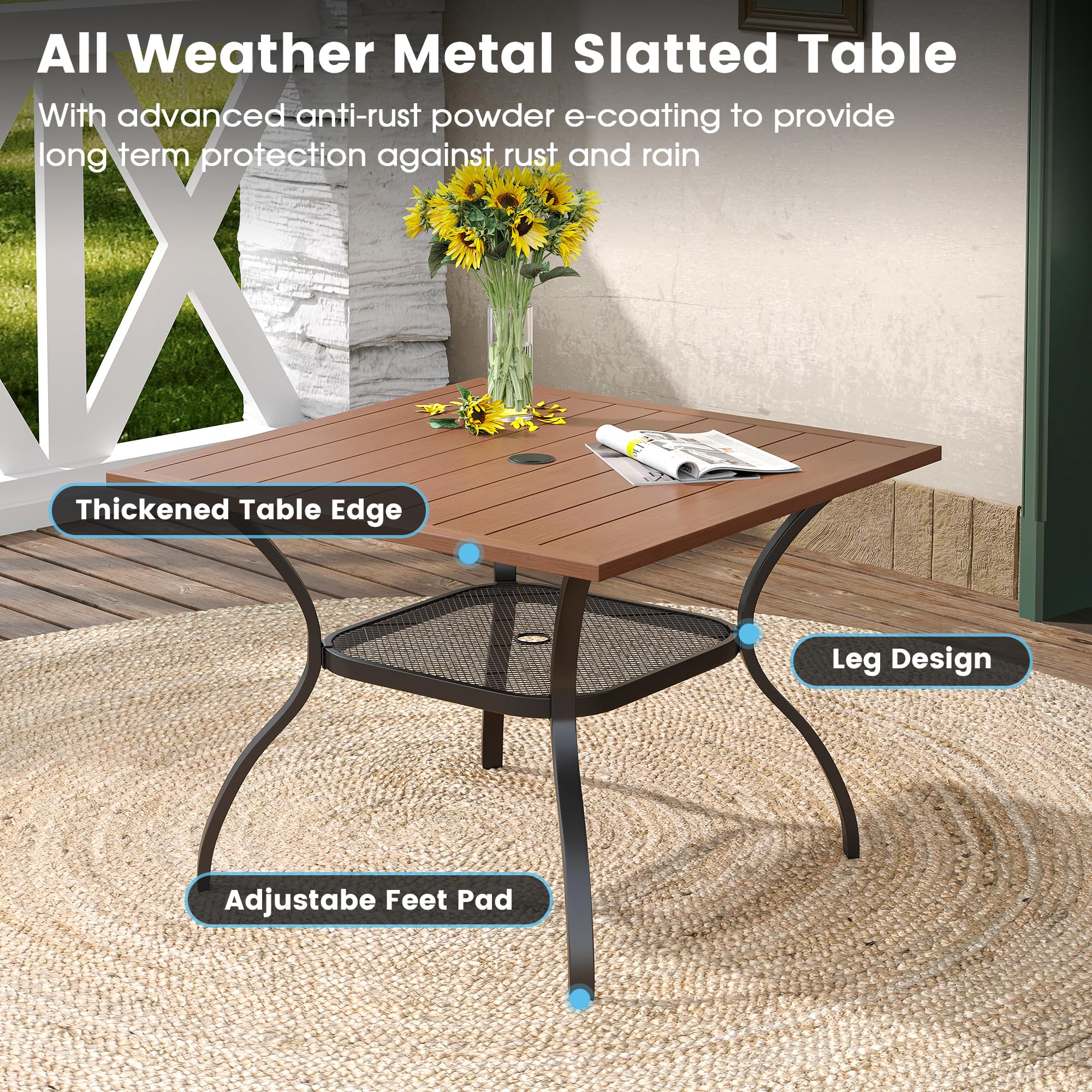 DIFY 4-Person Outdoor Dining Table - Square Metal Patio Table with 1.57