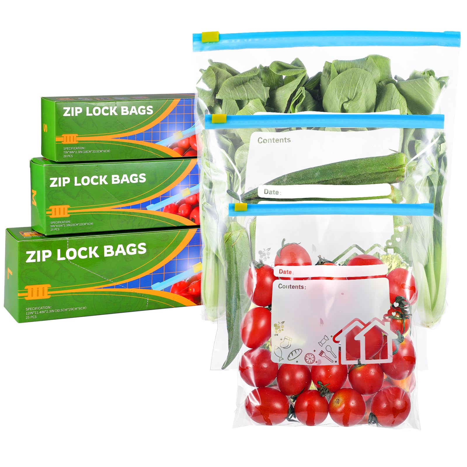 70 Pcs Reusable Freezer Bags with Zipper Lock - 3 Sizes (4.55L, 2.27L, 1L) Heavy Duty Expandable Bottom Food Storage Bags for Fruits, Vegetables, Meat & Snacks - Perfect for Meal Prep, Freezing & Organizing Kitchen Pantry