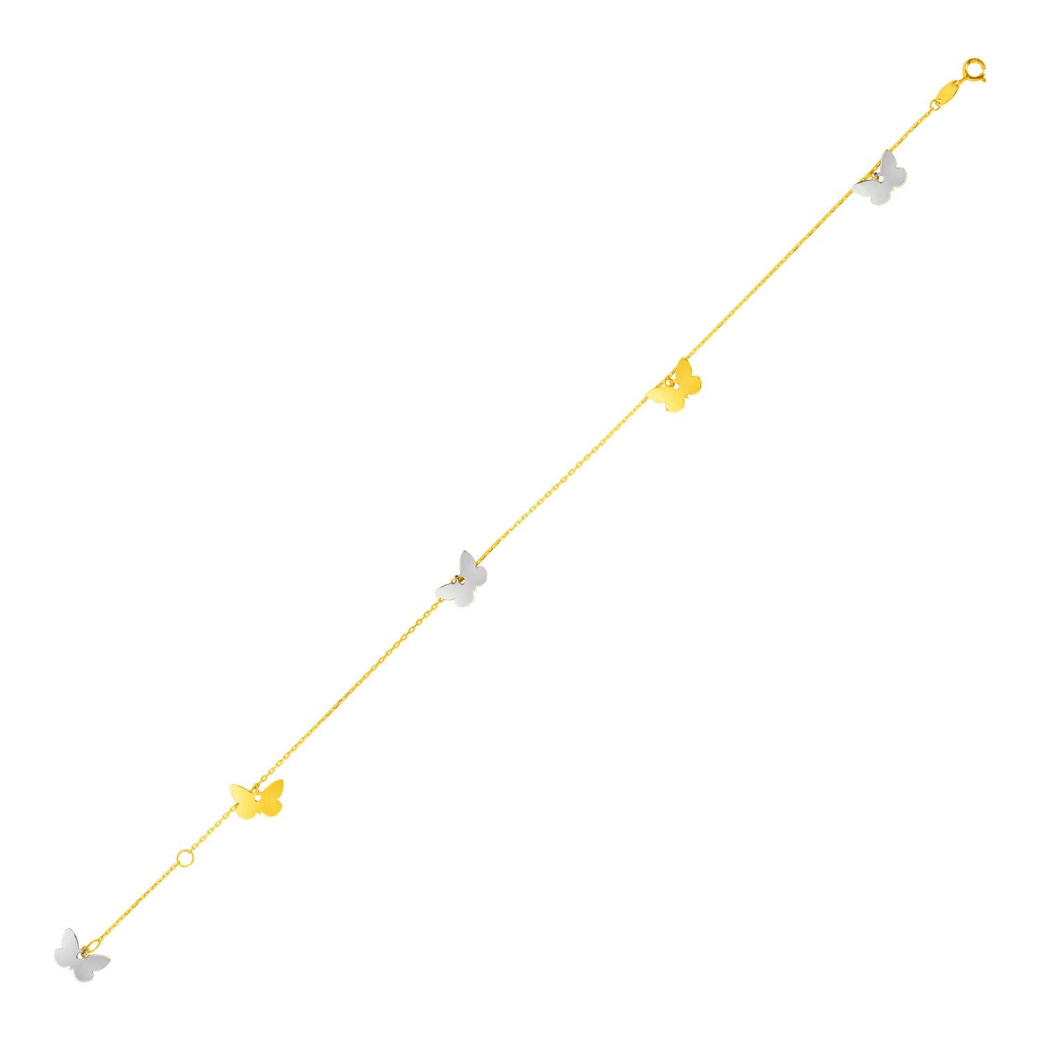14K Two-Tone Gold Butterfly Anklet for Women - Elegant Adjustable Ankle Bracelet for Summer, Beach, and Boho Fashion