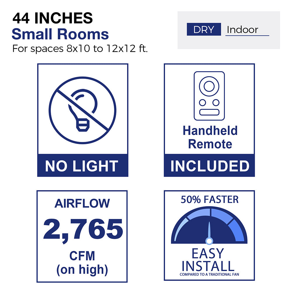 Osborn 44 Inch Modern Flush Mount Ceiling Fan with Remote Control - No LED - Perfect for Bedroom, Living Room, and Office Spaces