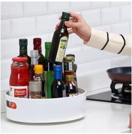360° Rotating Kitchen Organizer Tray - COZORIN Lazy Susan Spice Rack for Cabinet Storage | Multi-Purpose Revolving Tray for Spices, Cosmetics & Kitchen Essentials | Perfect for Pantry, Countertop & Bathroom Organization (White)