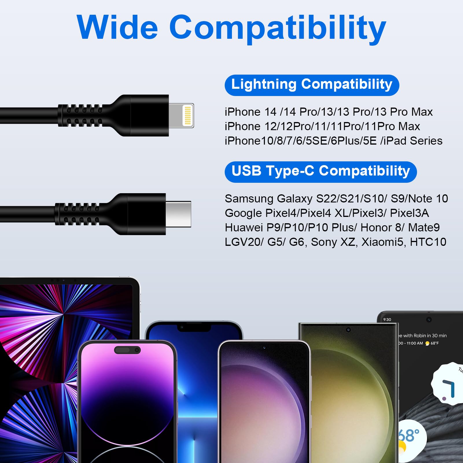 2-in-1 Retractable Coiled Charging Cable for iPhone 15/14/13/12/11 & Samsung Galaxy S23/S22/S21 - USB C & Lightning Car Charger Compatible with Apple CarPlay - Perfect for Road Trips & Daily Commute