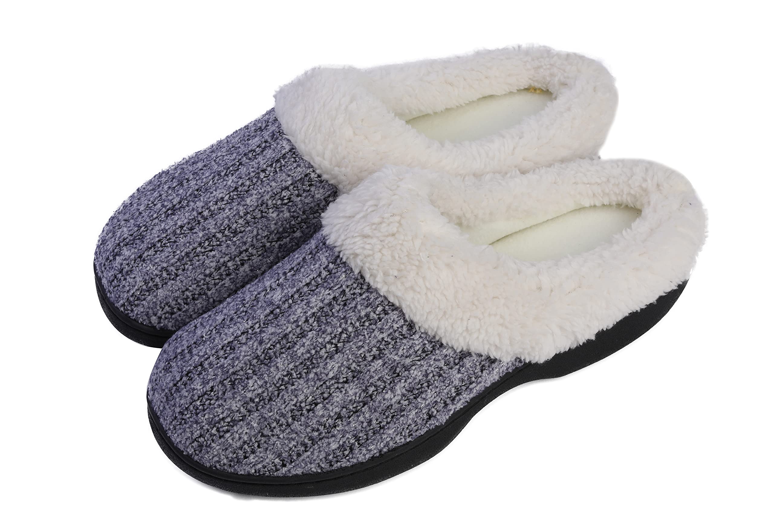 Roxoni Women's Knit Fleece-Lined Cozy Clog House Slippers - Warm Indoor Shoes for Winter Comfort at Home, Office & Travel