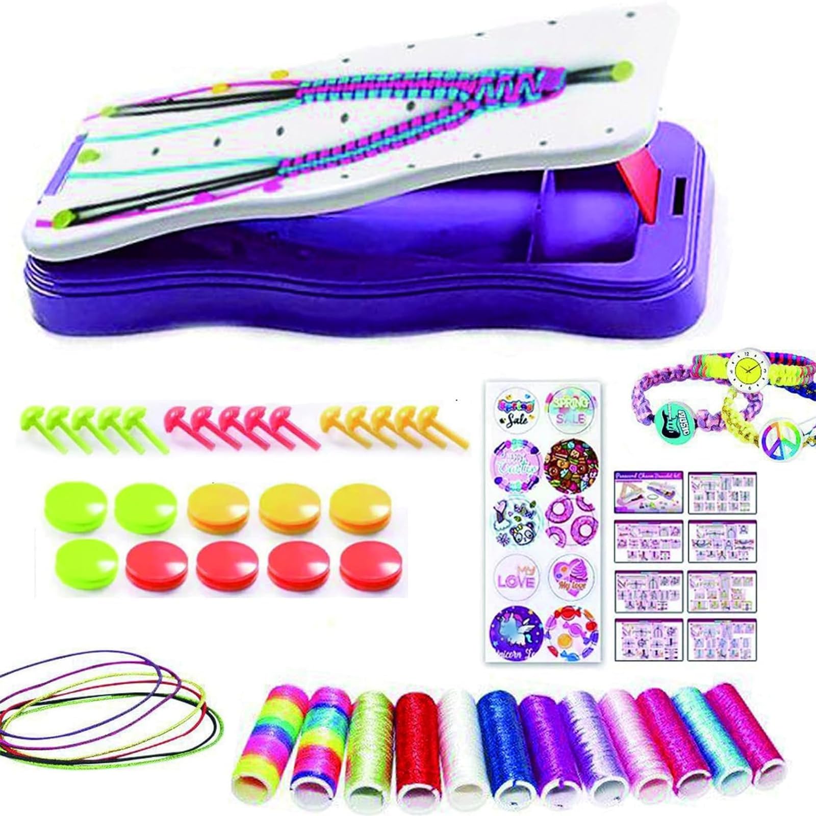 DIY Hand Rope Braider Kit - Friendship Bracelet Maker Set with Stretchy Strings & Colorful Beads for Girls (Purple) | Perfect for Crafting, Gifts, and Summer Camp Activities
