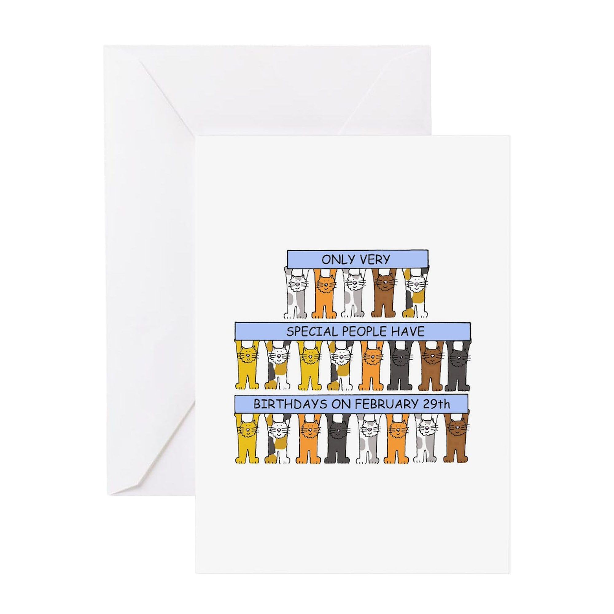 February 29th Birthday Cat Greeting Cards - Folded Glossy Greeting Card for Leap Year Birthdays | Perfect for Unique Birthday Wishes & Special Occasions