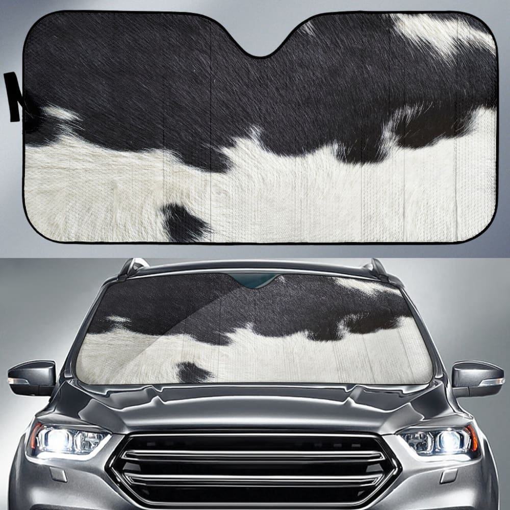 Custom Black and White Cowhide Print Car Sun Shade - Best UV Protection Auto Accessory for Cars, SUVs & Trucks | Perfect Gift for Drivers, Travel & Road Trips