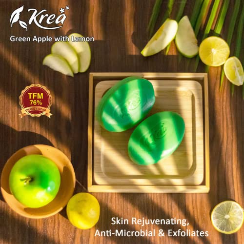 Krea Green Apple & Lemon Scented Soap Bar - Pack of 5 | Natural Handmade Soap for Moisturizing & Refreshing Skin | Perfect for Bath, Shower & Gift Sets