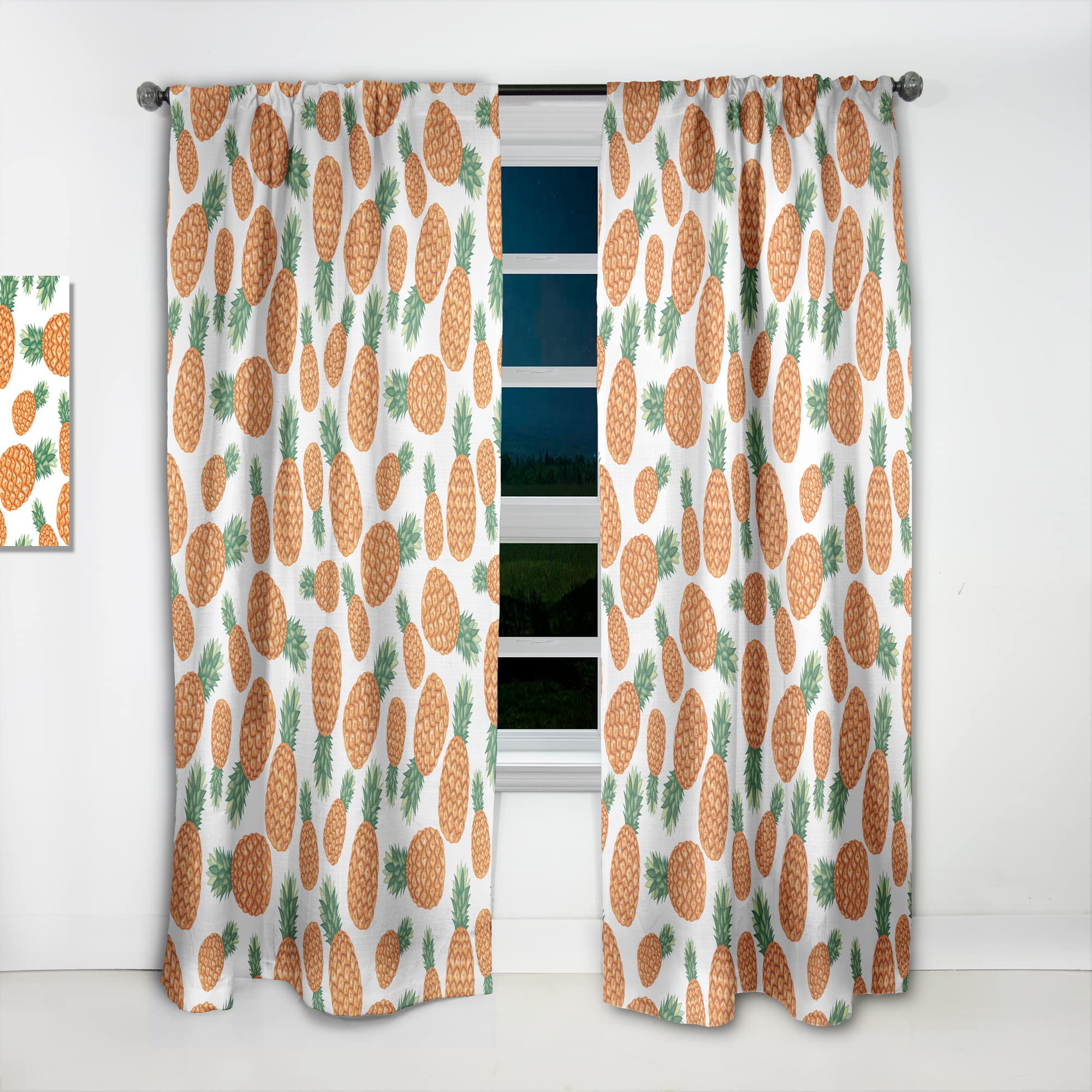 DesignQ Pineapple Fruit Pattern Thermal Insulated Curtains - Single Panel 52x108 Inches - Blackout Drapes for Bedroom & Living Room - Tropical Home Decor for Windows, Patio Doors & Nursery