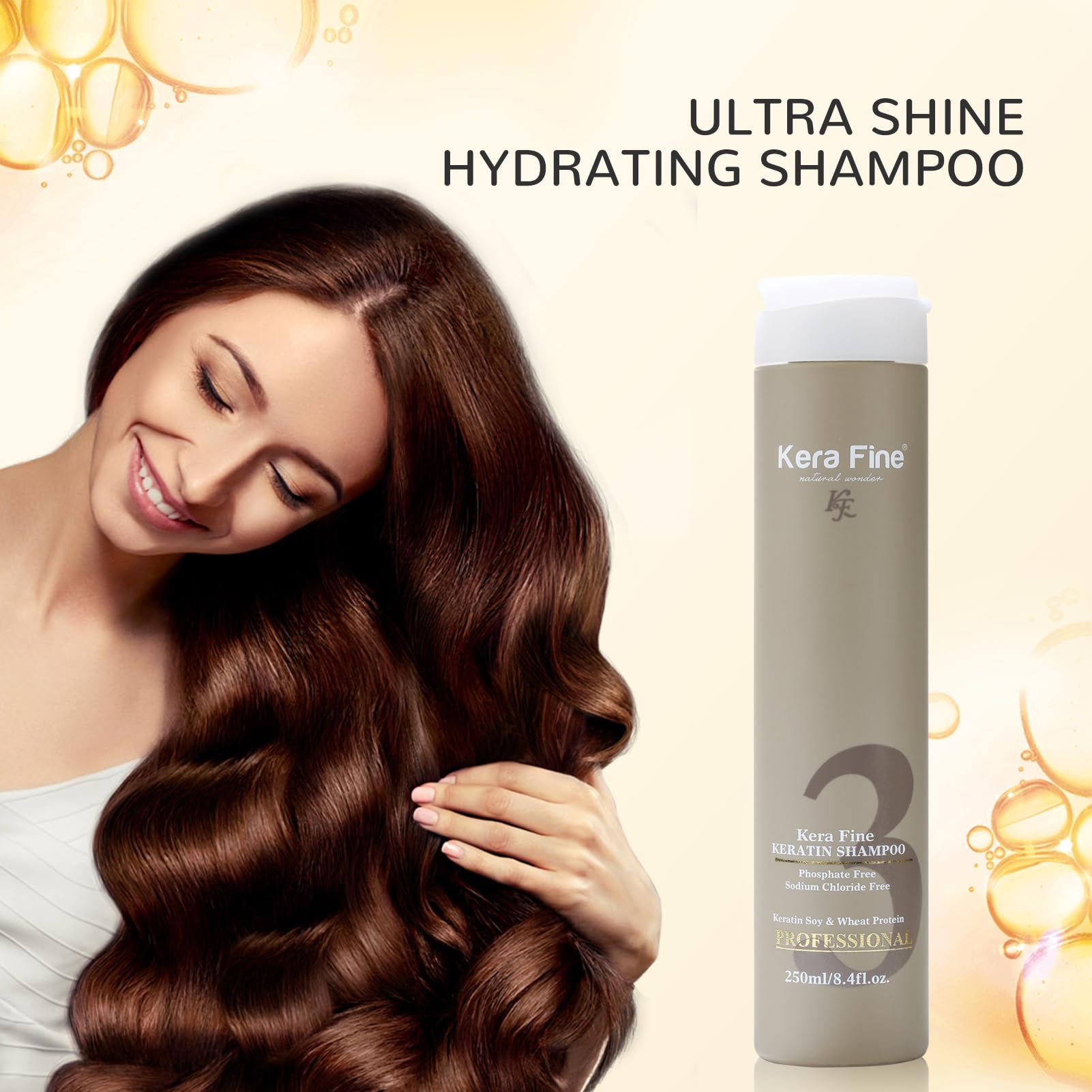 KERA FINE Sulfate-Free Shampoo & Conditioner Combo Pack (250ml+250ml) - Paraben & Phosphate Free, No Sodium Chloride - Ultra Shine Hydrating Hair Care with Keratin, Soy & Wheat Protein - Perfect for Damaged, Dry & Frizzy Hair at Home or Salon