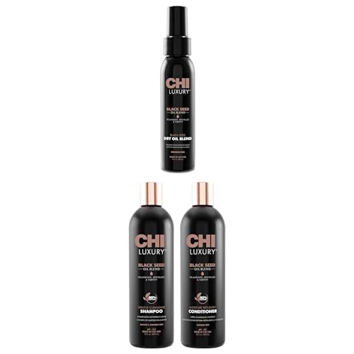 CHI Luxury Black Seed Oil Bundle - Dry Oil (3oz) + Cleansing Shampoo & Moisture Conditioner (12oz Each) for Revitalizing & Nourishing Hair | Perfect for Damaged Hair Repair & Daily Hair Care Routine