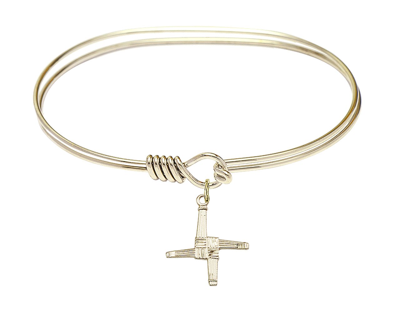 F A Dumont 7 Inch Oval Eye Hook Bangle Bracelet with St. Brigid Cross Charm - Elegant Irish Jewelry for Women, Gift for St. Patrick's Day, Wedding, Anniversary & Special Occasions