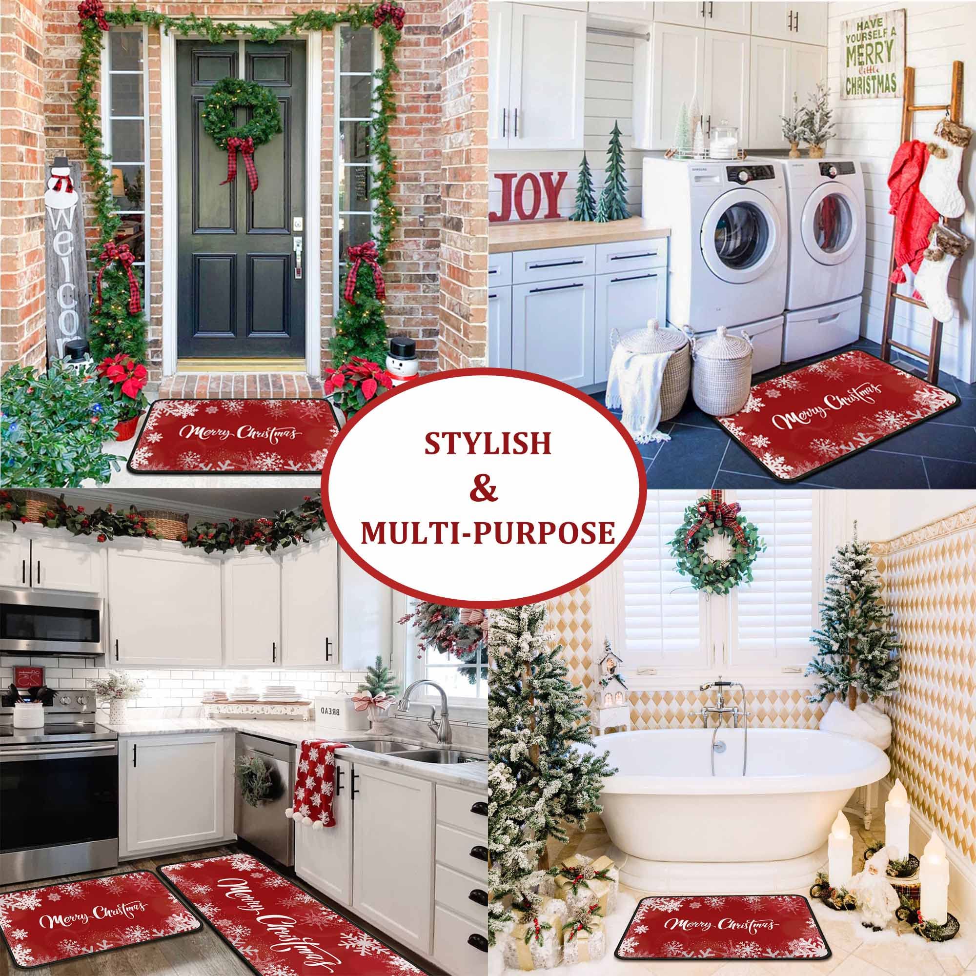 Non-Slip Christmas Kitchen Rugs Set of 2 - Washable Holiday Floor Mats with Anti-Skid Backing, Festive Xmas Decor for Home Kitchen & Entryway - Perfect for Holiday Gatherings & Winter Home Decor