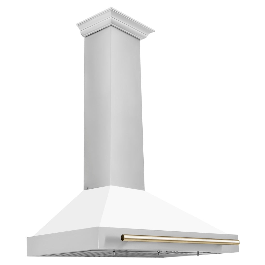 ZLINE KB4STZ WM G Autograph Edition Convertible Stainless Steel Range Hood - White Matte Shell with Polished Gold Accents - Professional Kitchen Ventilation for Modern Homes