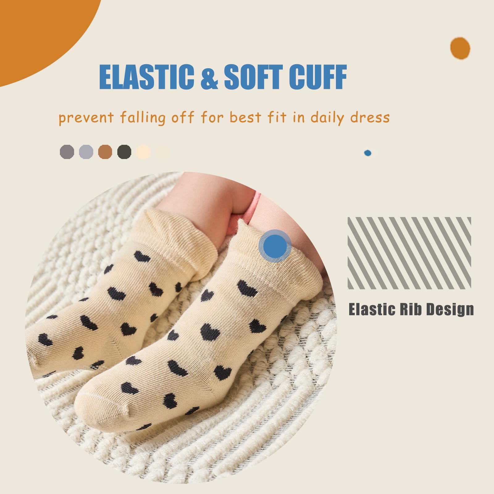 **Soft Baby Cotton Crew Socks - Non-Slip Grip Toddler Socks for Boys & Girls (6-Pack) - Perfect for Playtime, Daycare & Home**