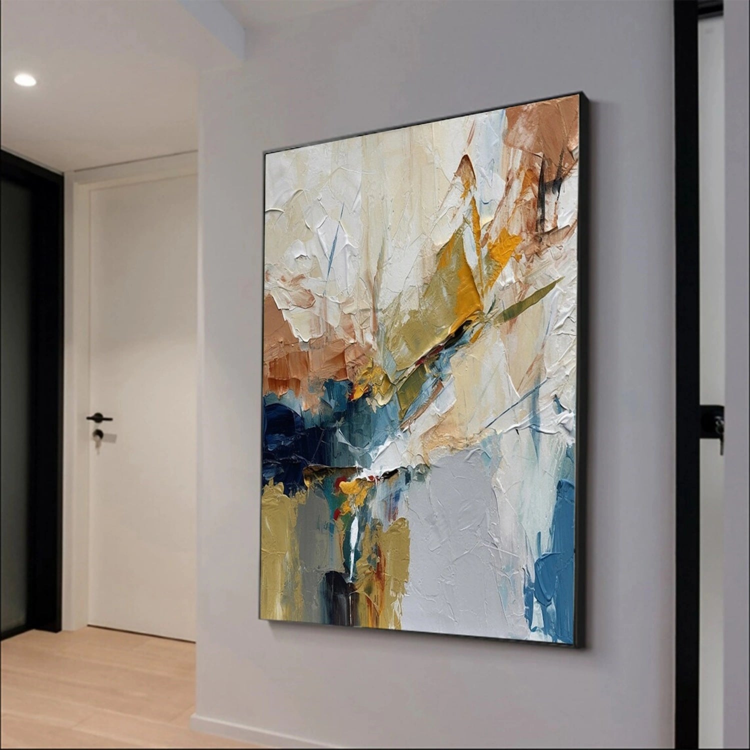 Custom Square Abstract Painting #AB 322 - Handmade Modern Wall Art for Living Room, Bedroom & Office Decor