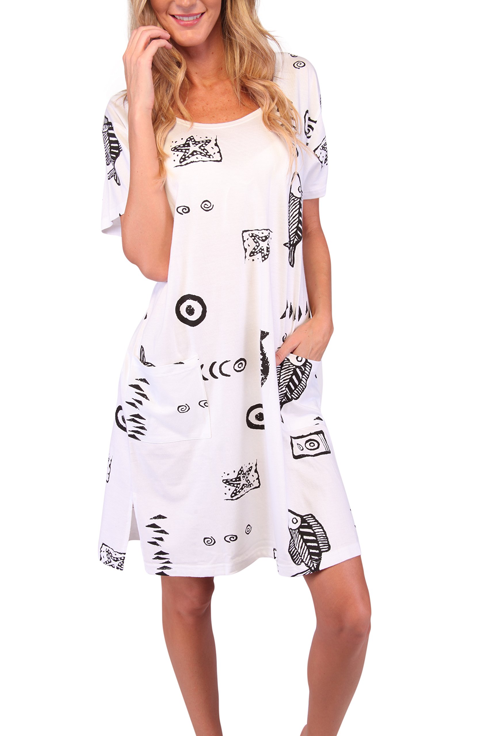 INGEAR Women's Summer Beach Dress - Short Sleeve Cotton Cover Up Dress for Swimwear, Casual Wear & Vacation Outfits | Perfect for Poolside, Beach Trips & Summer Getaways