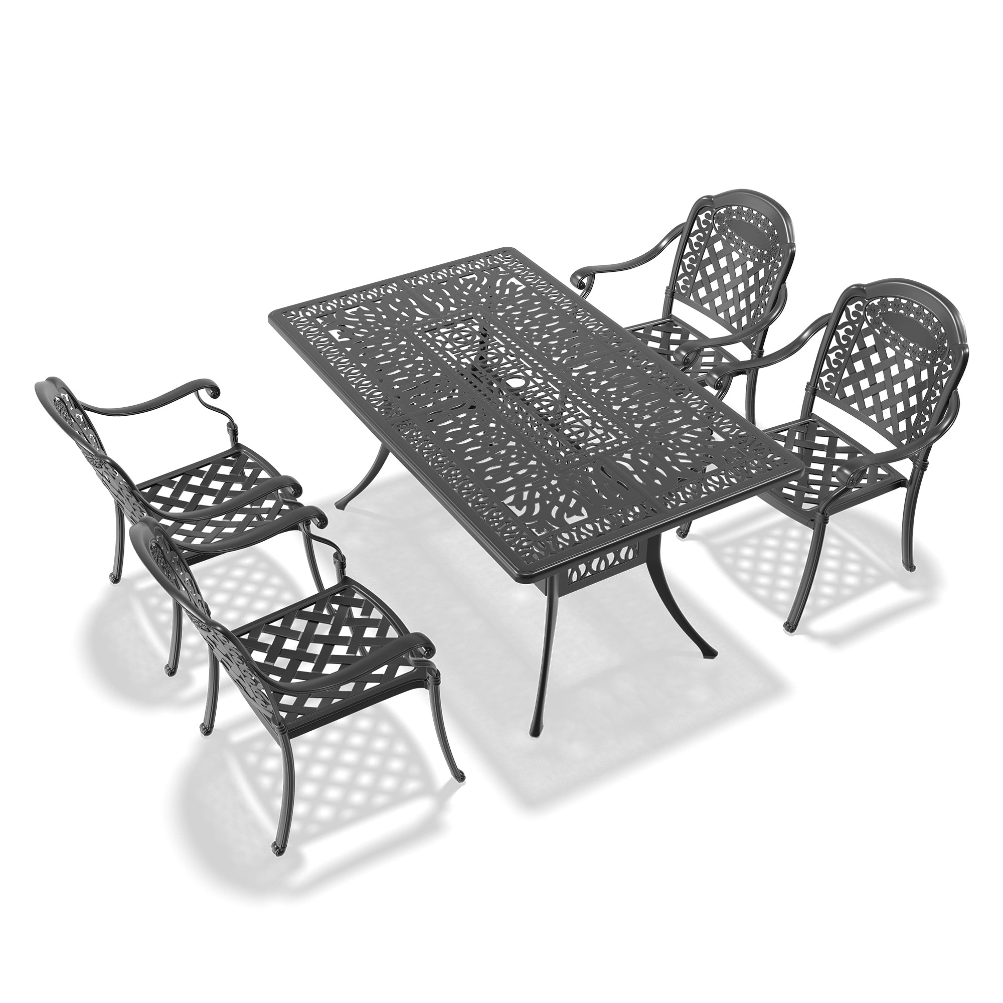 5-Piece Cast Aluminum Patio Furniture Set with Cushions (Random Colors) - Durable Outdoor Seating for Garden, Poolside & Backyard Relaxation