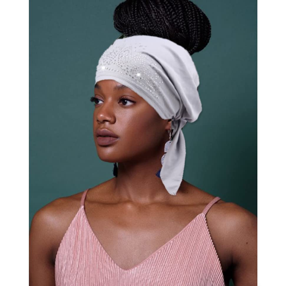 CAKURE Rhinestone Head Wraps - African Turban Headscarf for Women | Stylish Chemo Cap, Cancer Head Cover & Fashion Headband (Type E) - Perfect for Church, Weddings & Special Occasions