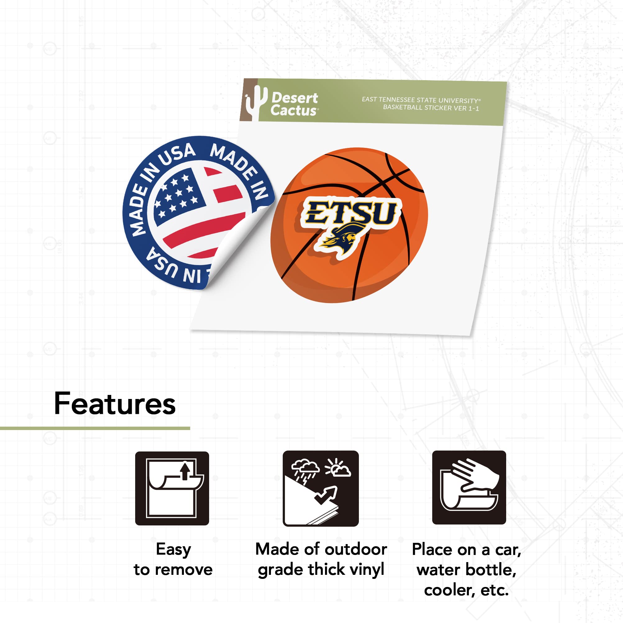 ETSU Buccaneers Basketball Logo Vinyl Decal Sticker - Desert Cactus Design for Laptop, Water Bottle, Car & Scrapbook - Perfect for College Fans, Game Day & School Spirit Decor