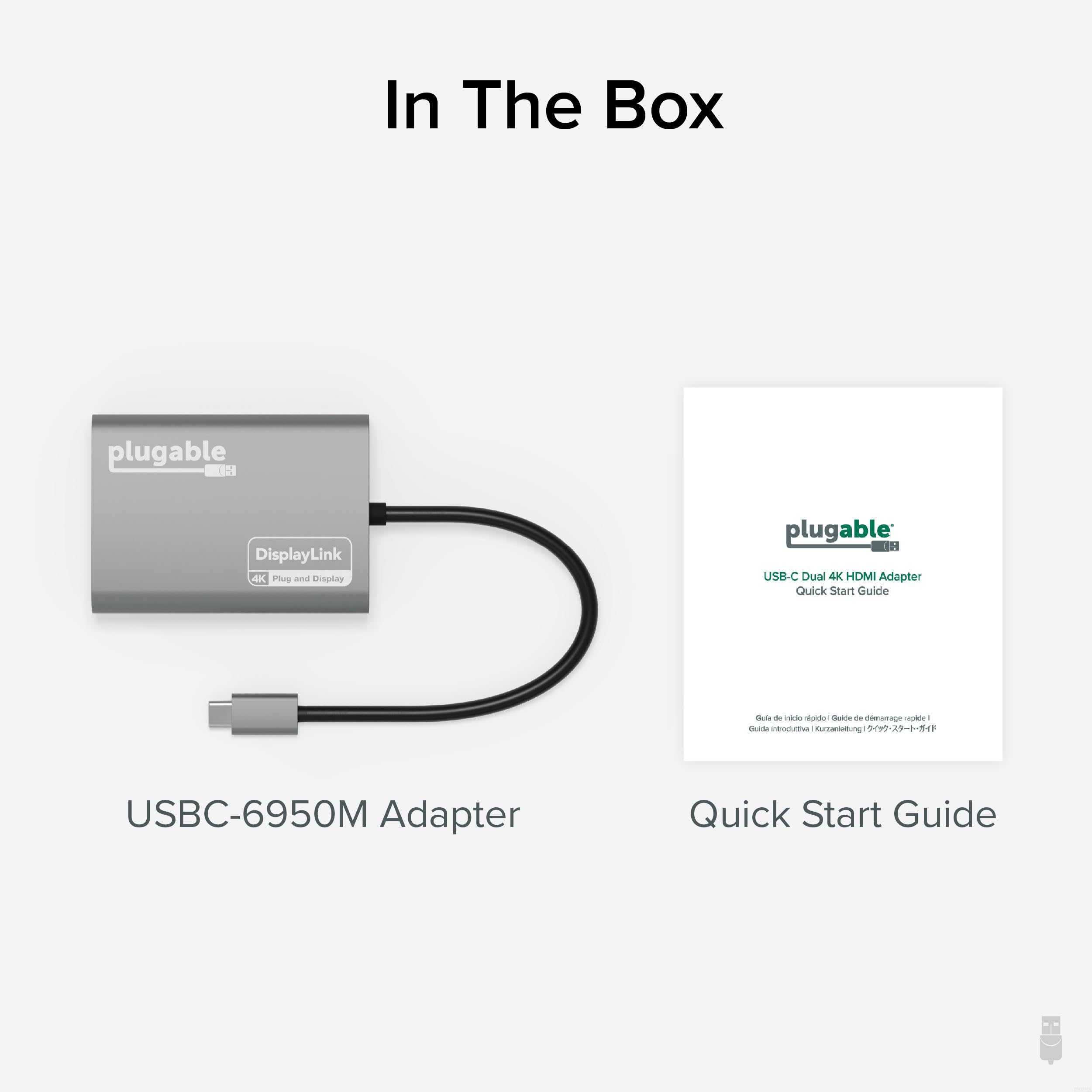 Plugable USB C to HDMI Adapter - Dual Monitor 4K 60Hz DisplayLink Adapter for MacBook M1/M2/M3, iMac & Thunderbolt Devices | Driver Required (USBC-6950M) | Perfect for Home Office, Gaming & Multi-Tasking