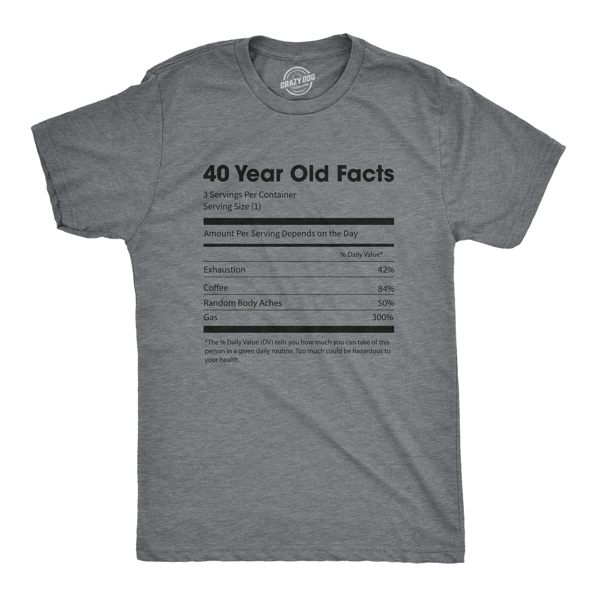 Funny 40 Year Old Nutrition Label T-Shirt for Men - Humorous Birthday Gift Idea for Forties - Perfect for Coffee Lovers & Midlife Celebrations