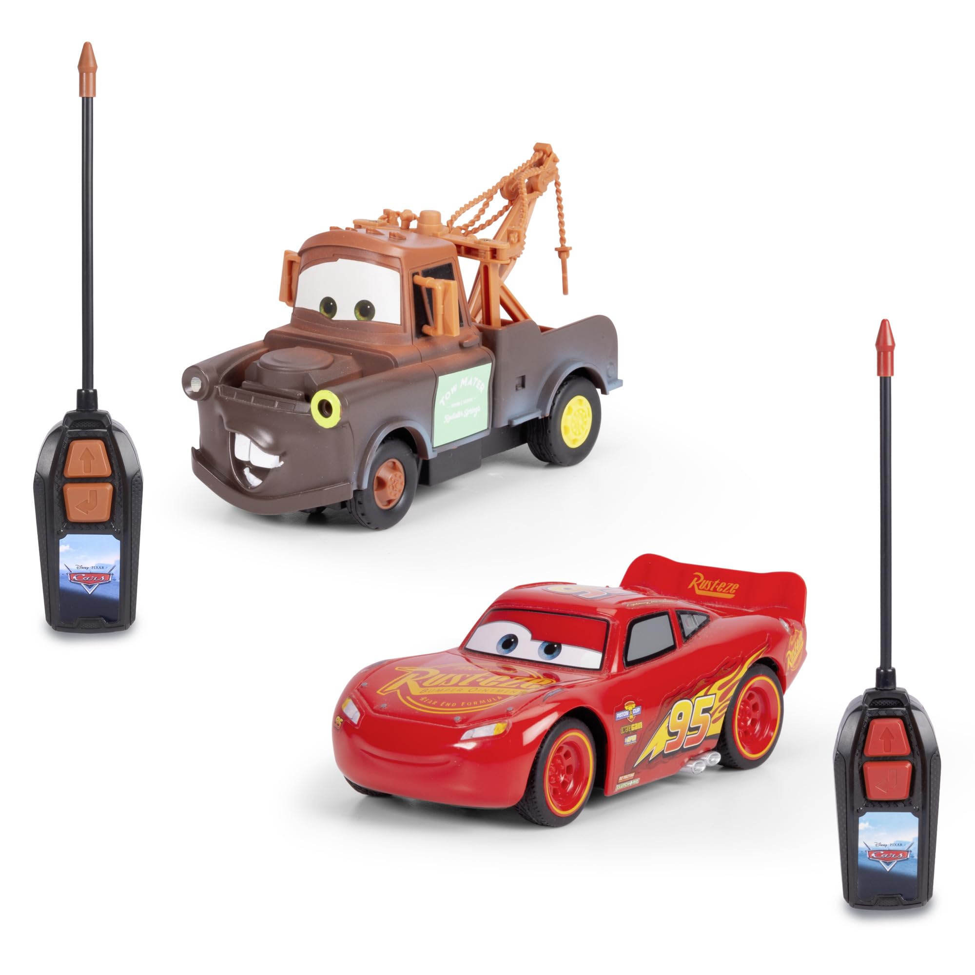 Jada Toys Disney Pixar Cars Lightning McQueen & Mater RC Cars - 2 Remote Control Toy Cars for Kids Ages 4+, 14cm Twin Pack with 6 km/h Speed - Perfect for Birthday Gifts & Indoor/Outdoor Play
