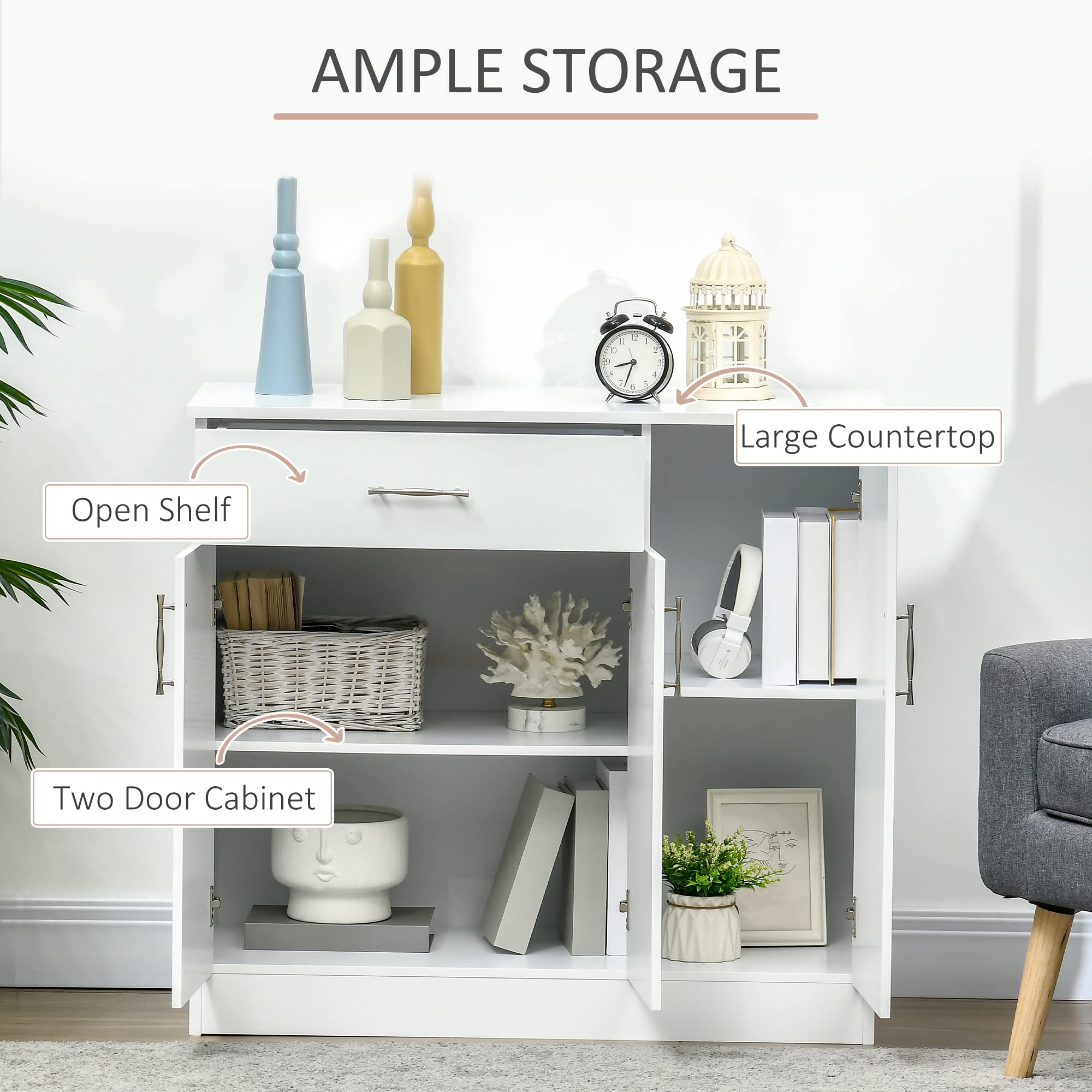 HOMCOM White Sideboard Buffet Cabinet with Drawers & Adjustable Shelves - Coffee Bar Cabinet for Kitchen, Living Room & Entryway - Perfect for Storage, Serving & Home Decor