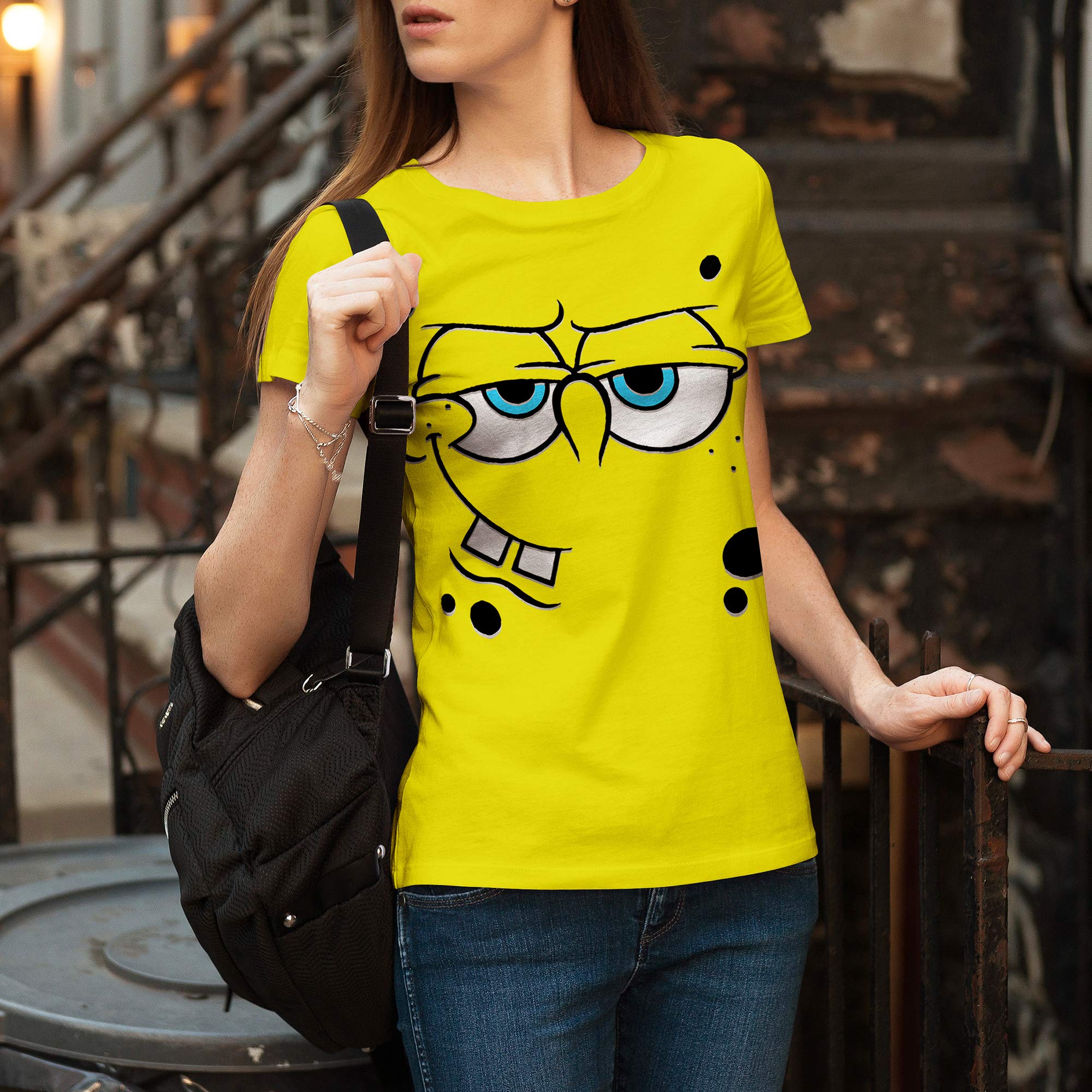 Spongebob Squarepants Angry Face Adult Costume T-Shirt - Funny Cartoon Character Tee for Halloween, Cosplay & TV Show Fans