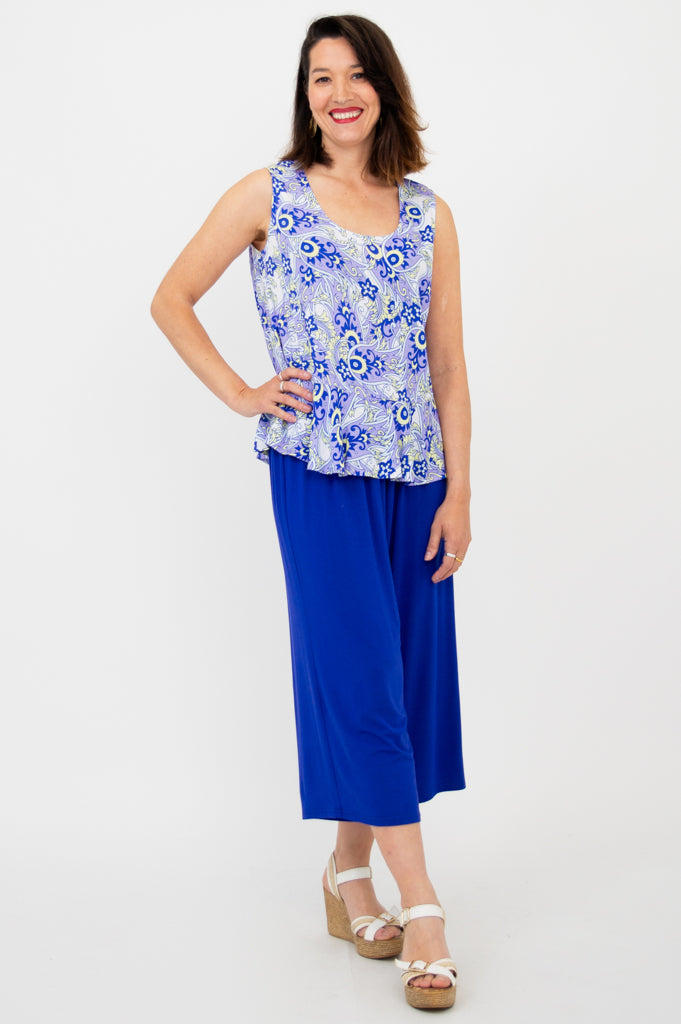 Ginny Tank Top - Dazzle Print Linen Bamboo Blend Women's T-Shirt for Summer Casual Wear & Beach Outfits