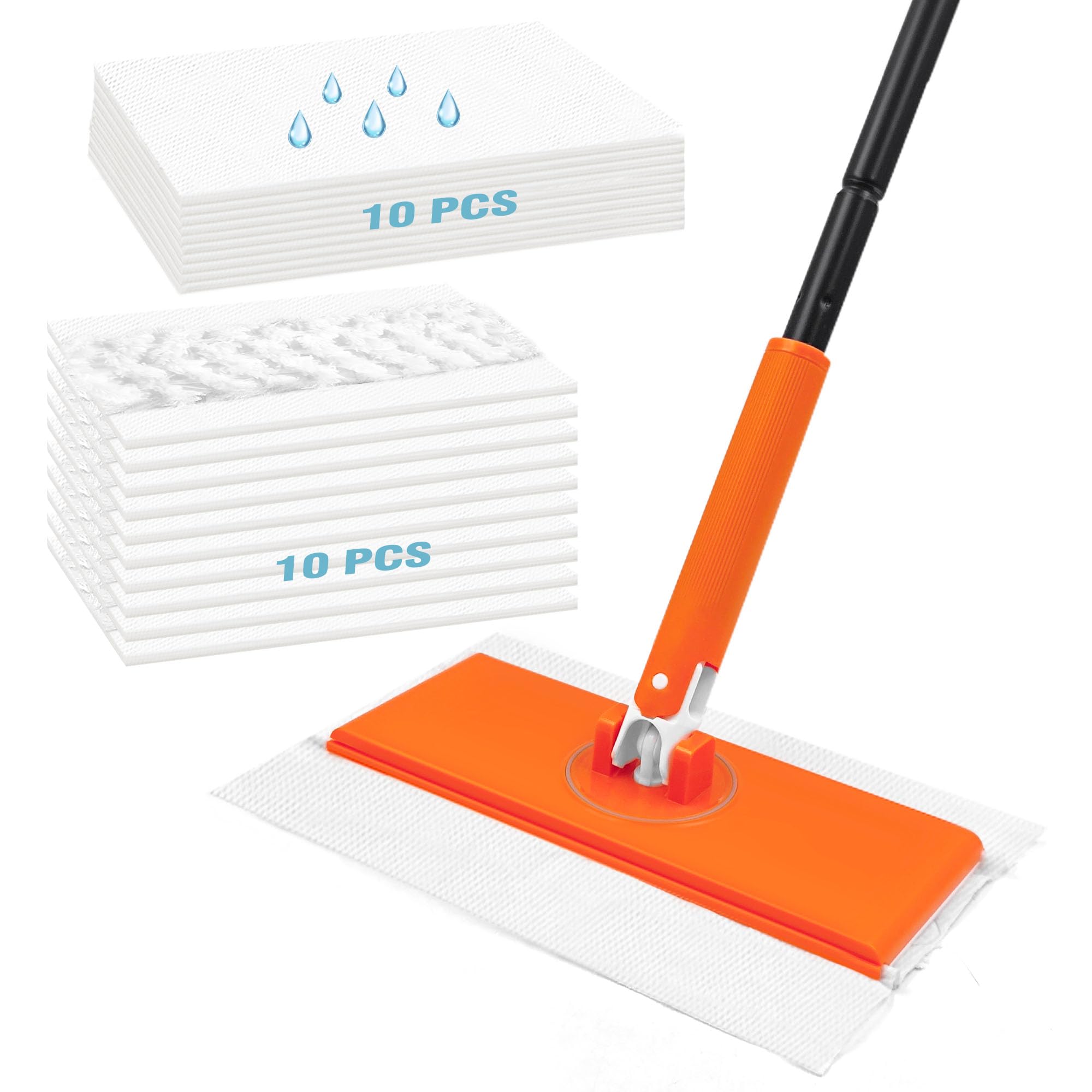 JEHONN 2-in-1 Sweeper Mop Starter Kit - Compatible with Swiffer Pads for Multi-Surface Cleaning | Includes 10 Dry Sweeping Cloths & 10 Wet Mopping Refills | Perfect for Kitchen, Wall, Window & Hard Floor Cleaning