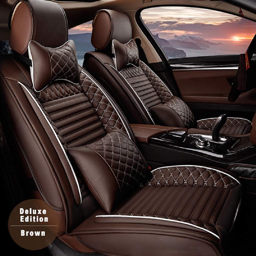 Surekit PU Leather Car Seat Cover Set for Lincoln MKZ MKS MKC MKX MKT LS Nautilus Continental Navigator - 5-Seat Luxury Cushion Protector (Brown) | Waterproof & Comfortable for Daily Commute, Road Trips & Family Travel