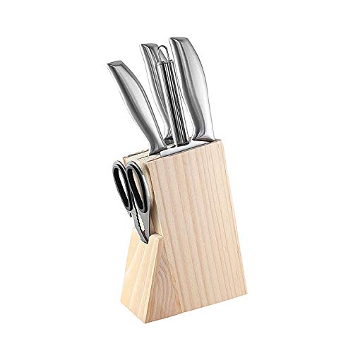 Premium Wooden Knife Block Set - 6-Slot Countertop Knife Holder with Built-in Scissors Slot | Kitchen Knife Organizer for Chefs & Home Cooks | Perfect for Countertop Storage & Safe Knife Display