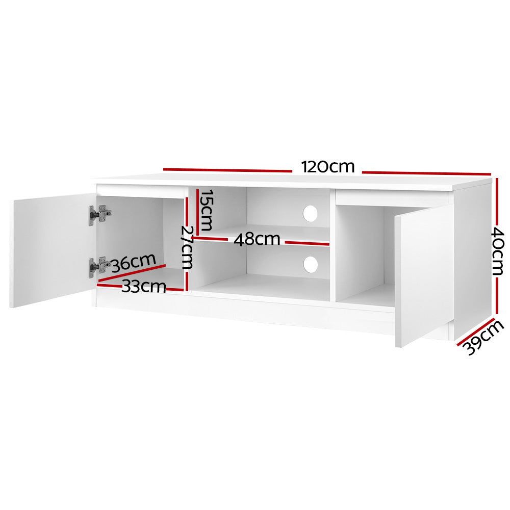 Artiss Anita 120cm White TV Stand with Storage - Modern Entertainment Center for Living Room, Bedroom & Home Theater