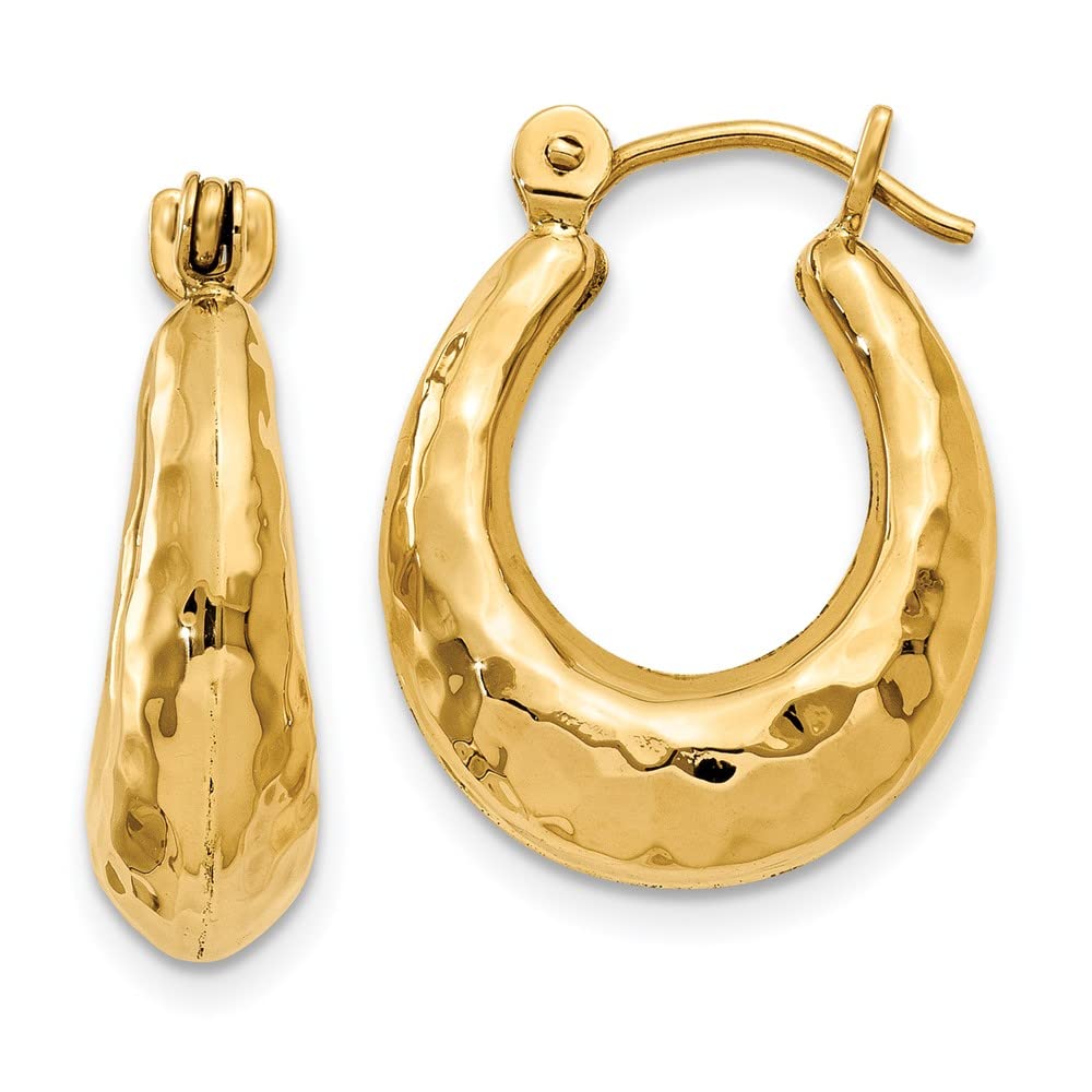 14K Yellow Gold Hammered Hollow Hoop Earrings for Women - Trendy Fancy Dangle Ear Jewelry - Perfect for Parties, Weddings & Everyday Wear