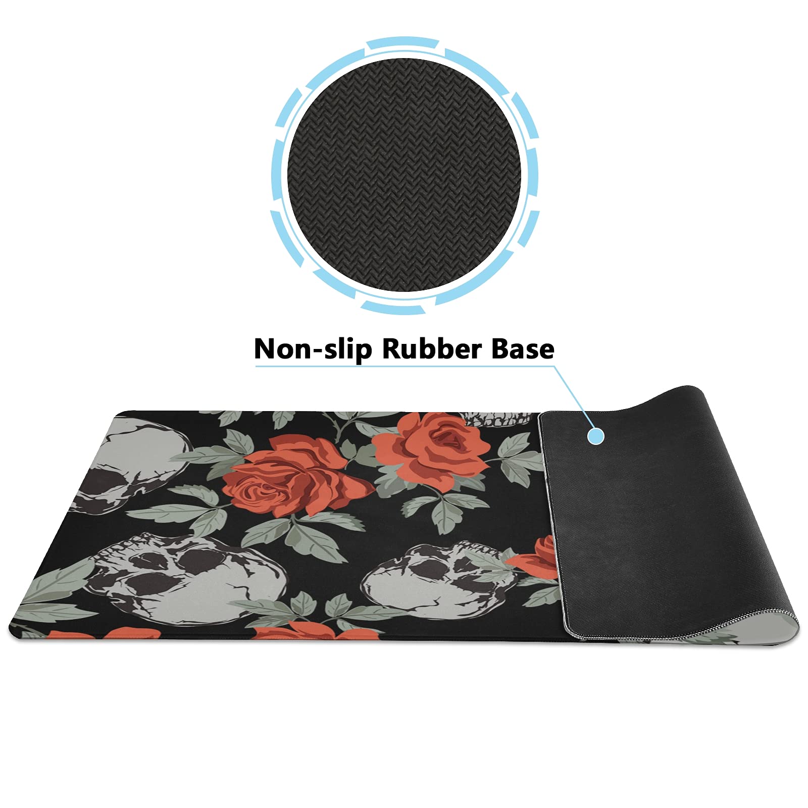 Large Skull Design Extended Gaming Mouse Pad (35.4x15.7x0.12In) - Non-Slip Rubber Base Desk Mat for PC, Laptop, Office & Home Use - Perfect for Gamers, Graphic Designers & Computer Workstations