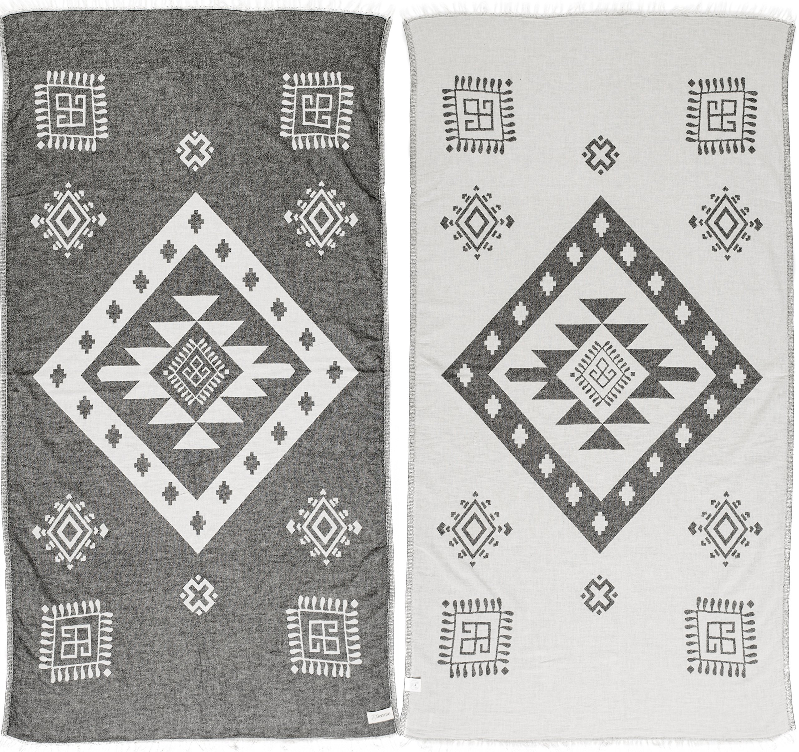 Bersuse 100% Cotton Veracruz Turkish Towel - Ultra Soft & Absorbent Bath Towel, Beach Towel & Peshtemal - 37x70 Inches, Black (Set of 6) - Perfect for Pool, Spa, Travel & Yoga    （注：优化要点说明：   1. 将