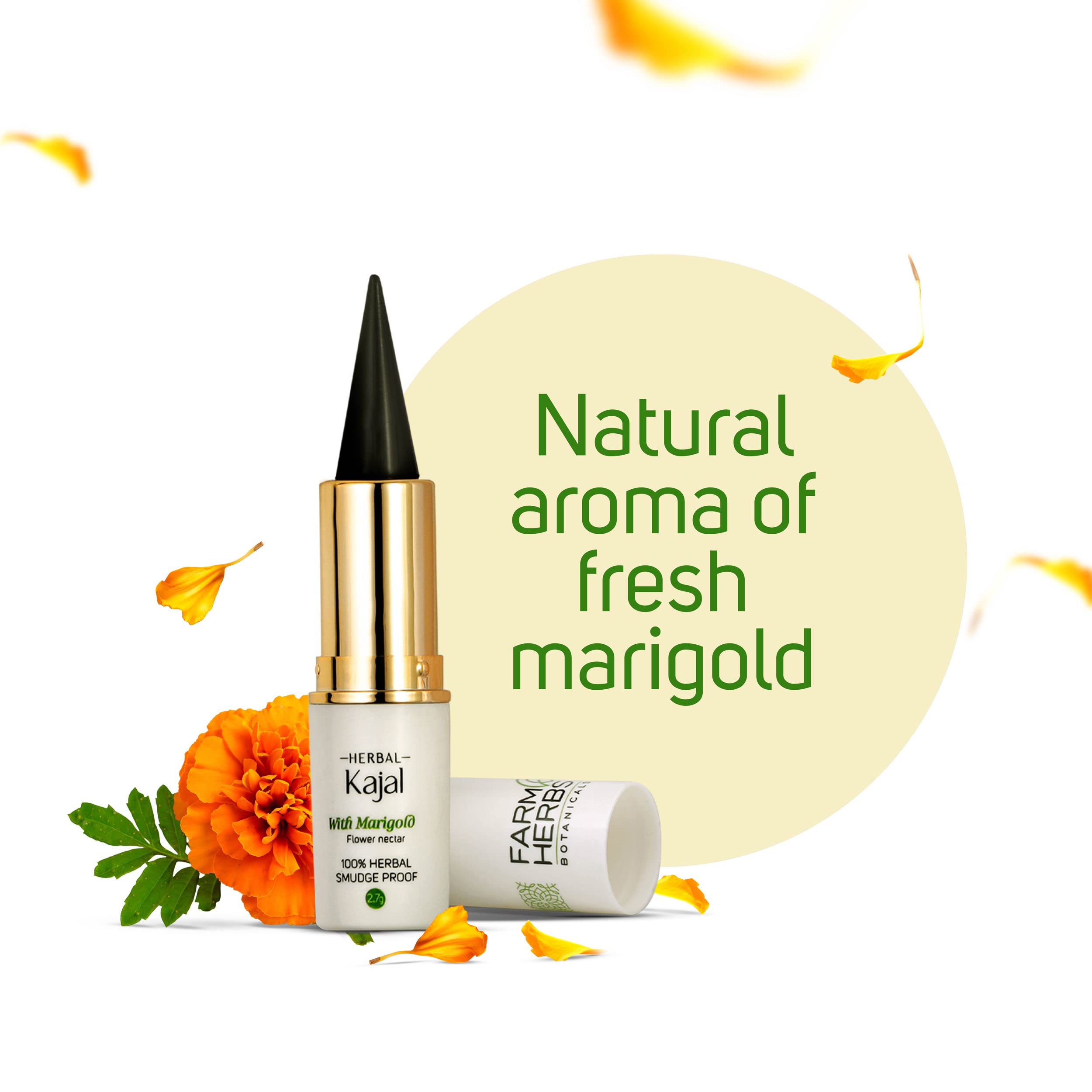 Farmherbs 100% Natural Herbal Kajal Stick for Adults - Lead-Free, Chemical-Free, Smudgeproof Black Eyeliner | Made with Olive Wax | Safe for Sensitive Eyes | Perfect for Daily Makeup & Special Occasions