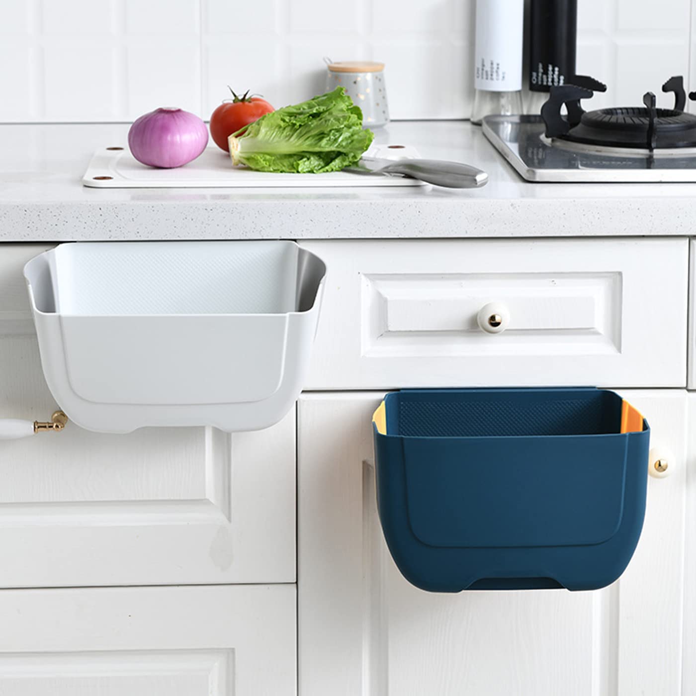Foldable Hanging Kitchen Trash Can - 3L Collapsible Waste Bin for Cabinet Door, Car, Bedroom & Bathroom | Space-Saving Mini Garbage Can for Small Spaces (White) - Perfect for Compact Kitchens, RVs, Dorm Rooms & Office Spaces