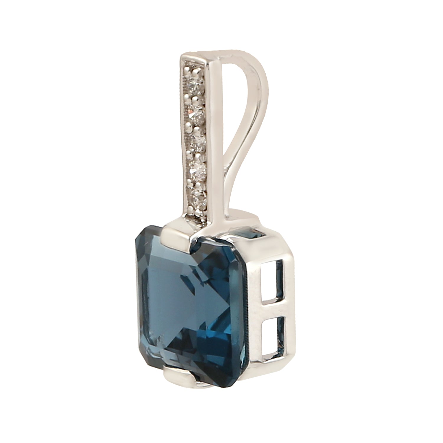 Exquisite 18K White Gold Emerald Cut London Blue Topaz Pendant with Diamond Accents - Perfect for Weddings, Anniversaries & Special Occasions