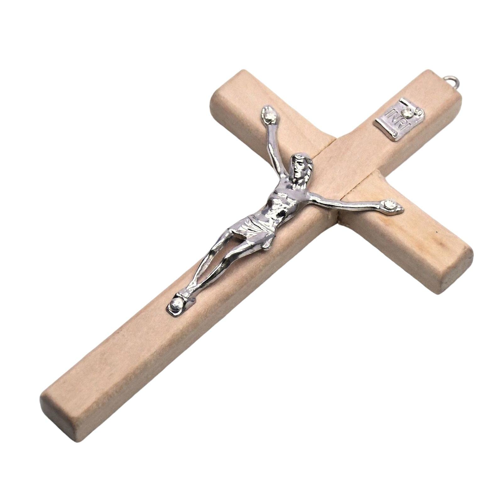 Fenteer Wooden Crucifix Wall Hanging - Religious Home Decor for Catholic Church, Temple & Faithful Living Spaces - Handcrafted Wooden Cross Pendant for Prayer Rooms, Bedrooms & Gifts