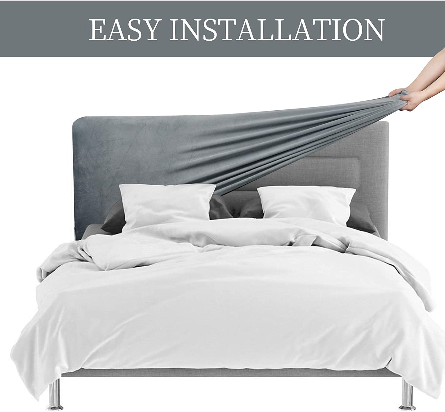 DUJUIKE King Size Headboard Slipcover - Stretchable Velvet Soft Fabric Dustproof Protector for Bedroom (Silver Grey) | Perfect for Modern Home Decor & Bedroom Upgrade