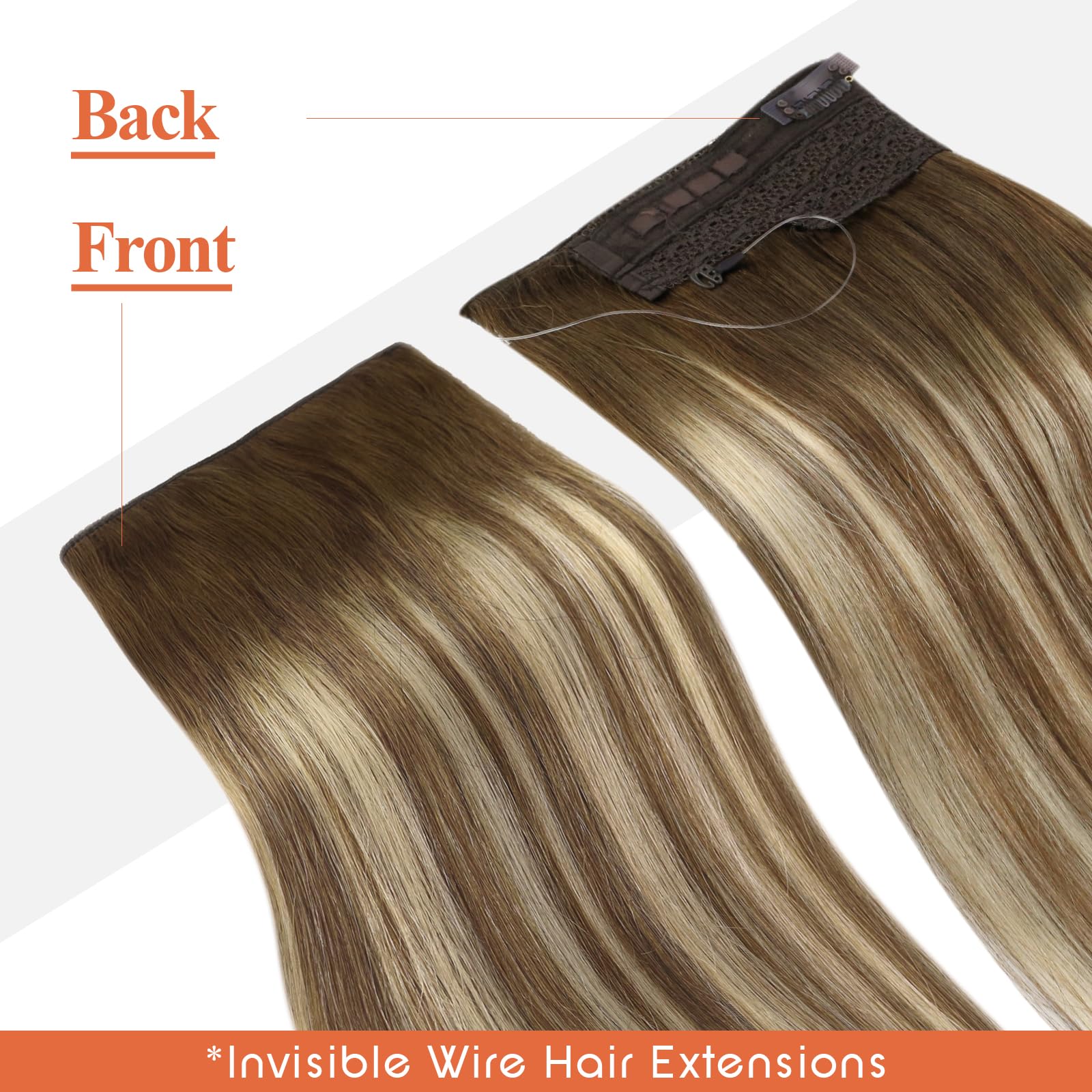 Sunny Hair Extensions 18inch Human Hair Clip-in Extensions - Medium Brown to Platinum Blonde Ombre, 80g Remy Hair for Full Head Coverage | Perfect for Parties, Weddings & Daily Styling