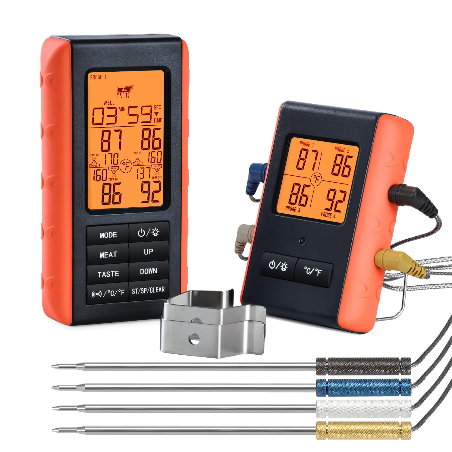 Wireless Meat Thermometer for Grilling, Smoking & BBQ - 4 Probes Digital Food Thermometer for Steak, Oven, Smoker & Outdoor Cooking | Perfect for Backyard BBQs, Camping & Kitchen Use
