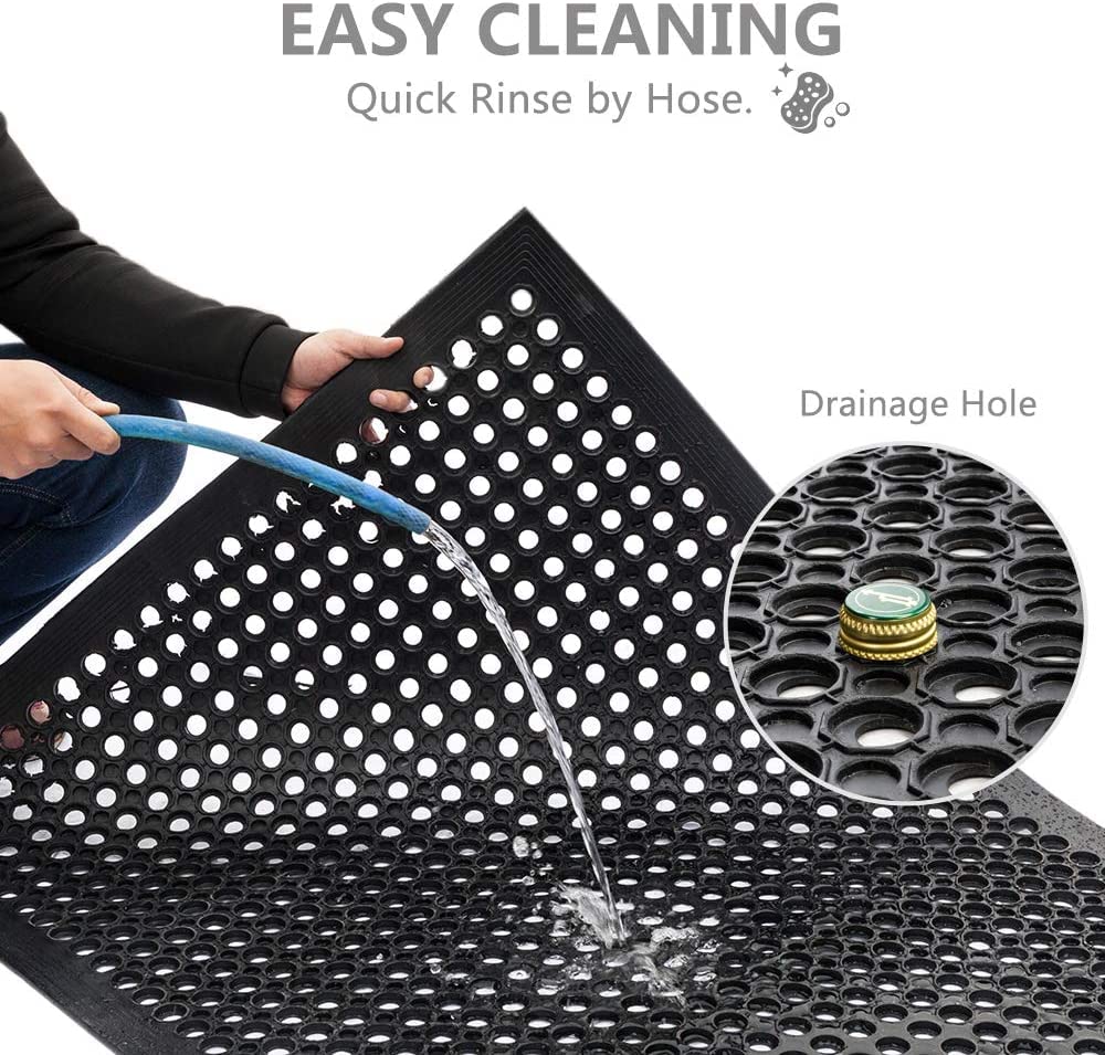 Anti-Fatigue Non-Slip Rubber Floor Mat - Heavy Duty Drainage Mats for Kitchen, Bathroom, Garage & Garden - Commercial Grade 60