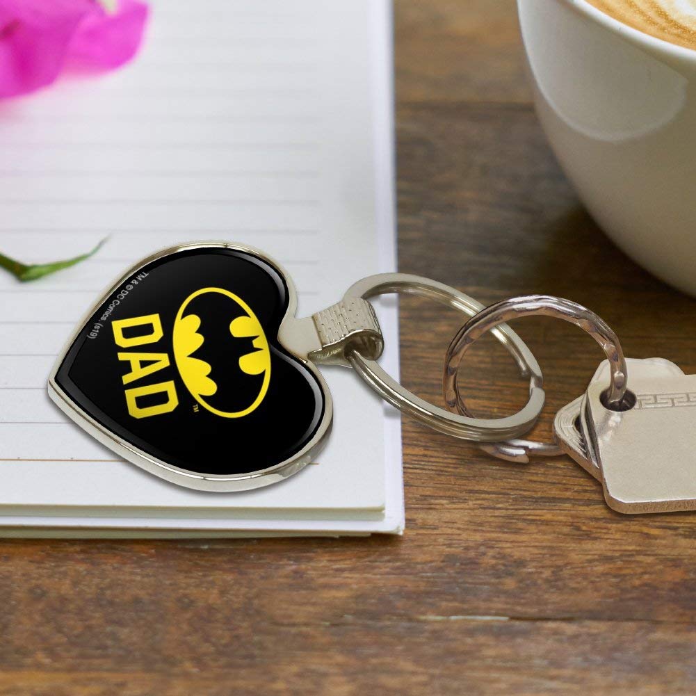 Batman Bat Dad Shield Logo Keychain - Heart Love Metal Key Ring for Keys, Gifts & Collectibles - Perfect for Batman Fans, Fathers Day & Superhero Enthusiasts