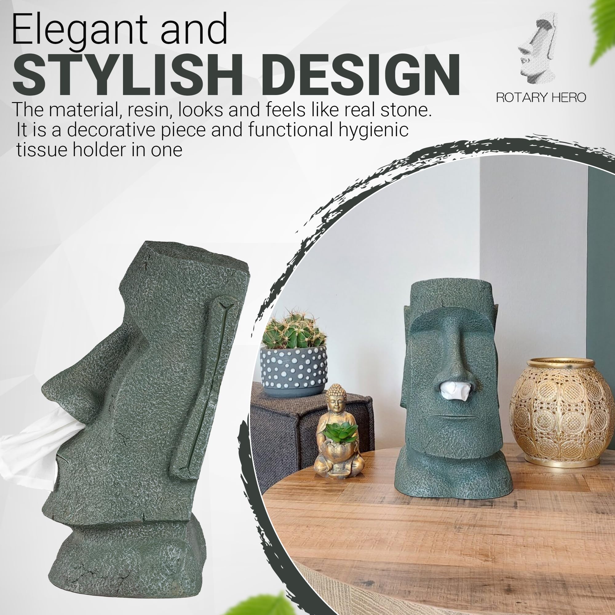 Moai Tissue Box Holder - Stylish Grey Tissue Dispenser for Bathroom, Bedroom, Office Desk & Nightstand | Perfect for Home Decor & Gift Giving