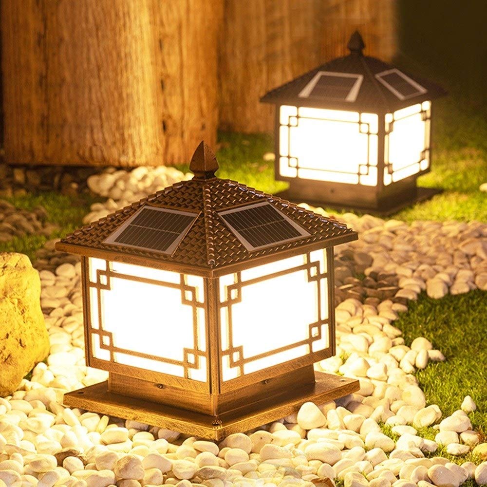 Vintage Solar LED Post Lantern - Waterproof IP55 Outdoor Metal Column Light with Intelligent Auto On/Off - Perfect for Patio, Fence, Landscape, Pathway & Garden Lighting