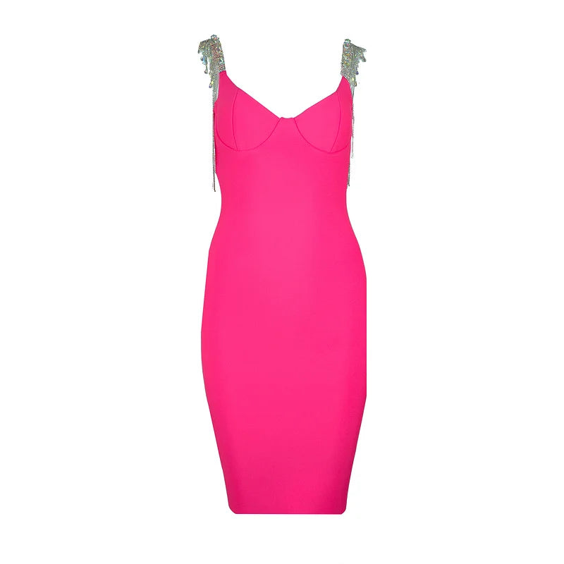Black Pink Tassel Sleeve Rayon Bandage Dress - Elegant Cocktail Party Dress for Women | Perfect for Night Out, Club Wear, Date Night & Special Occasions